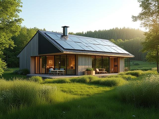 Et moderne, energieffektivt hjem bygget med bærekraftige materialer