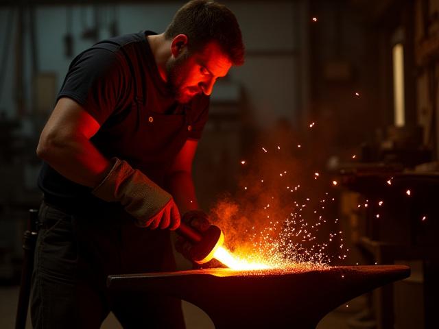 En håndverker former metall med tradisjonelle verktøy