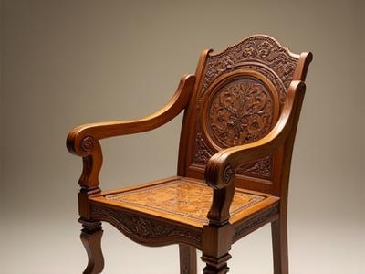 En elegant håndlaget trestol med intrikate utskjæringer